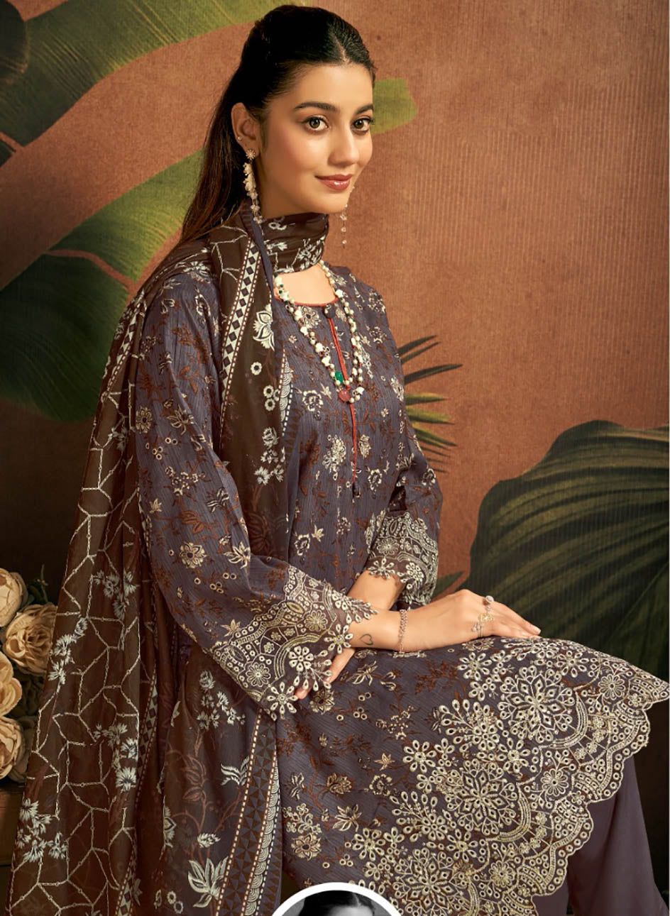 Pure Cotton Unstitched Suit Set Dress Material with Embroidery