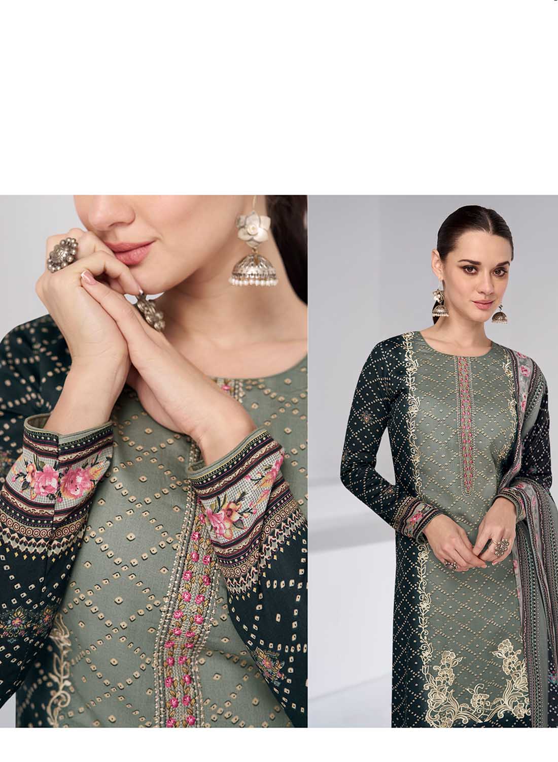 Mumtaz Arts Black Cotton Satin Embroidered Unstitched Suit Material