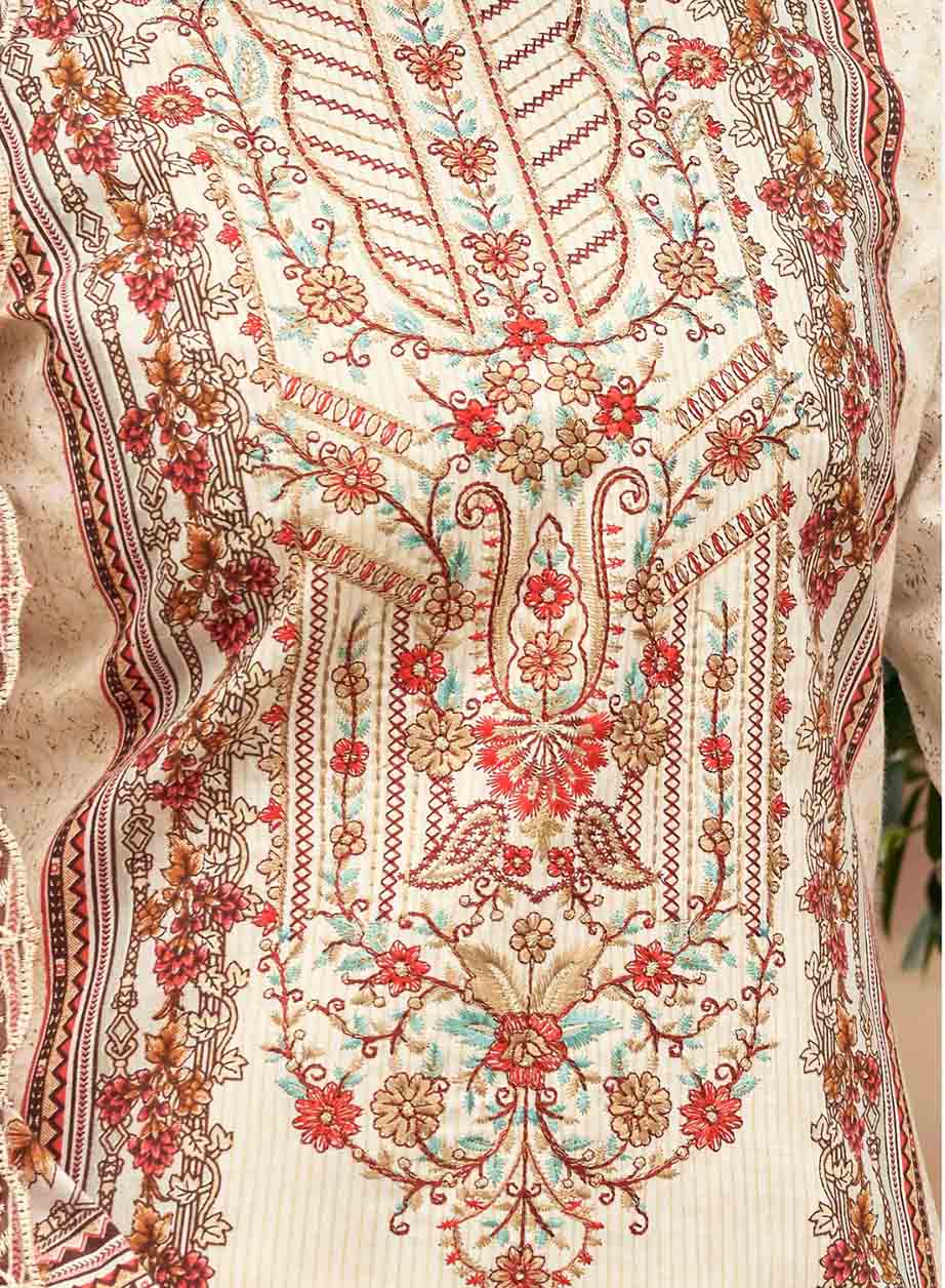 Pakistani Print Cambric Cotton Unstitched Suit Material with Embroidery