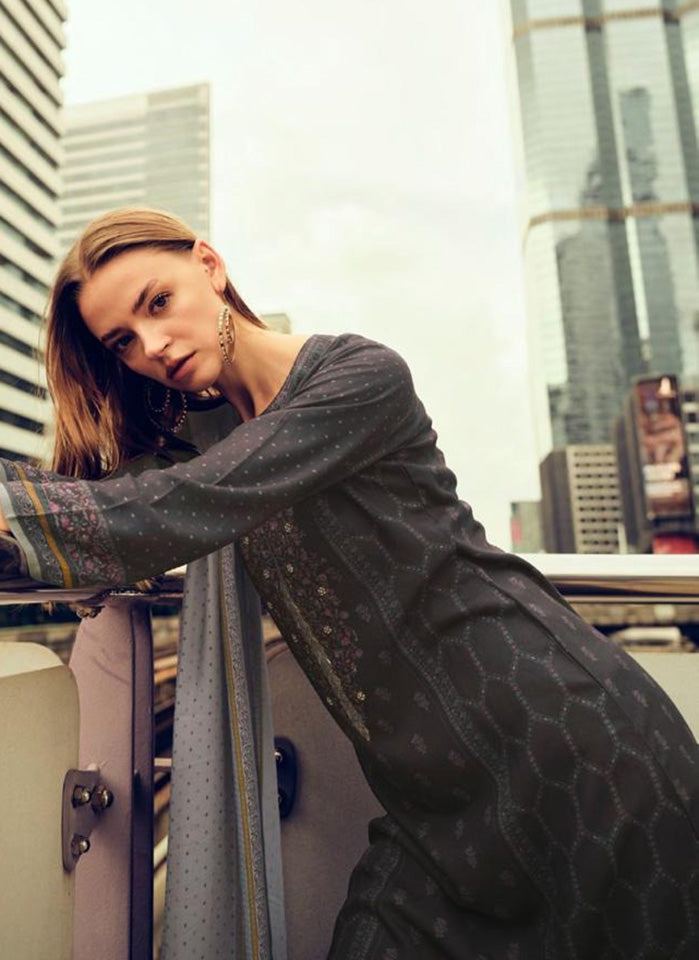 Viscose Pashmina Dark Grey Unstitched Winter Salwar Suit Set Material