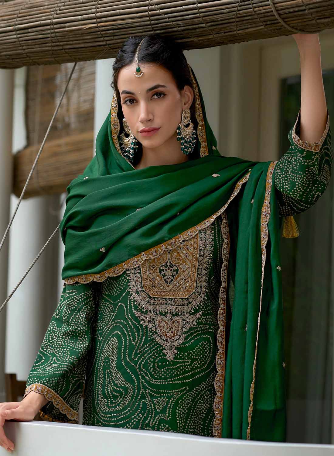 Green Party Wear Modal Silk Unstitched Suit Material with Embroidery