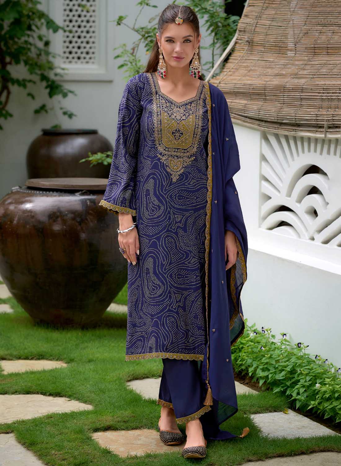 Blue Party Wear Modal Silk Unstitched Suit Material with Embroidery