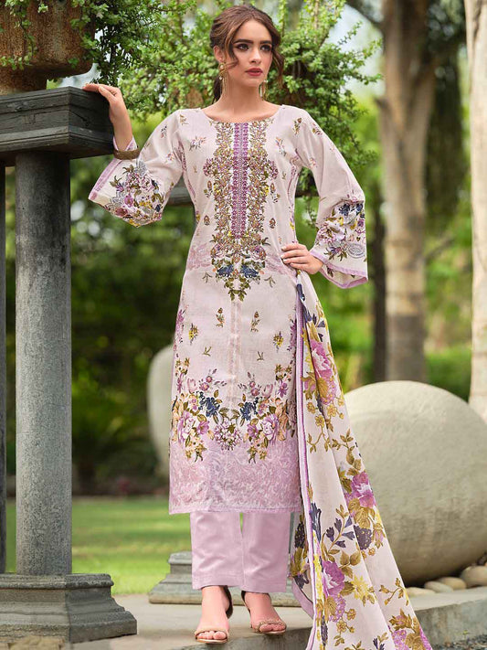 Pakistani Print Unstitched Cotton Suit Dress Material with Embroidery