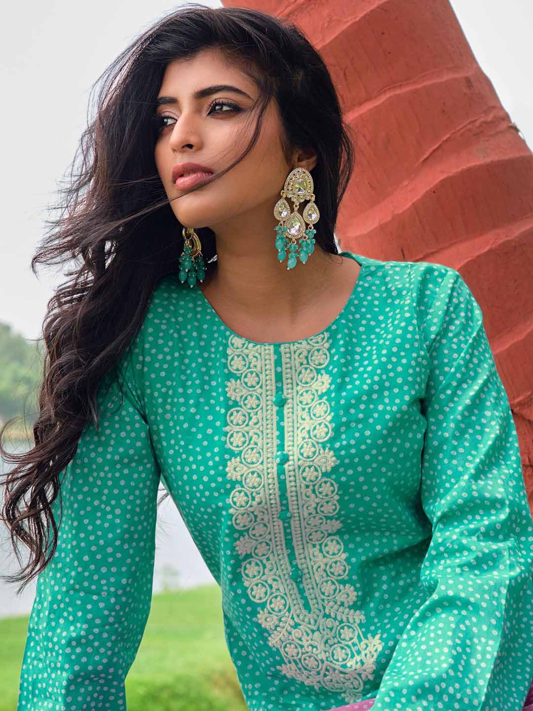 Lawn Cotton Unstitched Women Suit Dress Material Green Kilory Trends