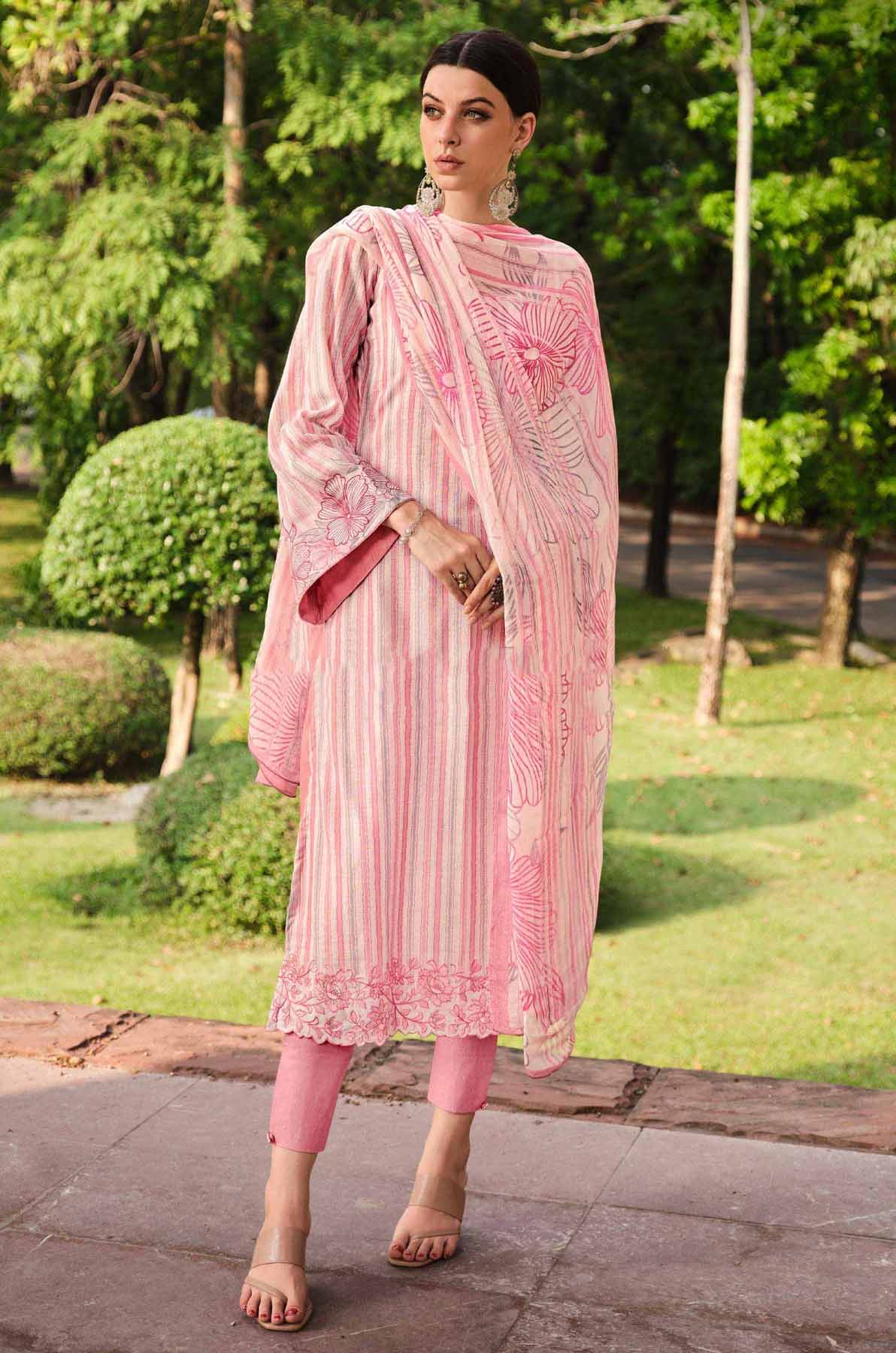 Yesfab Unstitched Pink Cotton Women Suits Dress Material
