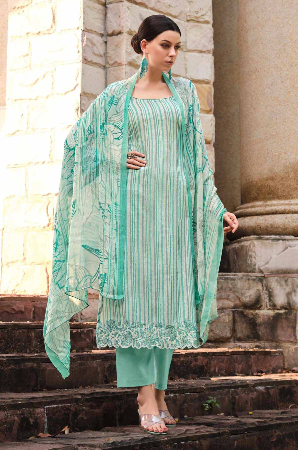 Yesfab Unstitched Women Cotton Salwar Suits Dress Material Sea Green