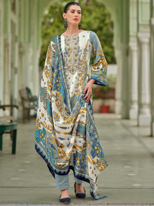 Pakistani Print Unstitched Pure Cotton Suit Material with Embroidery