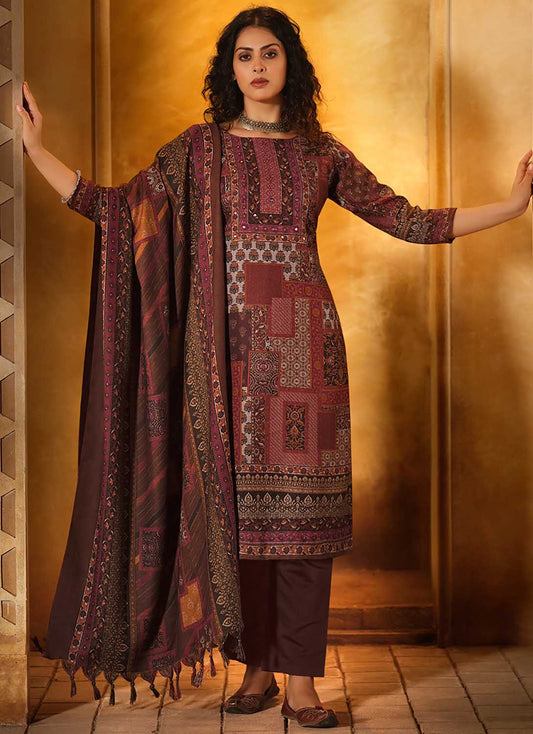 Belliza Unstitched Red Winter Woollen Suits Dress Material for Women
