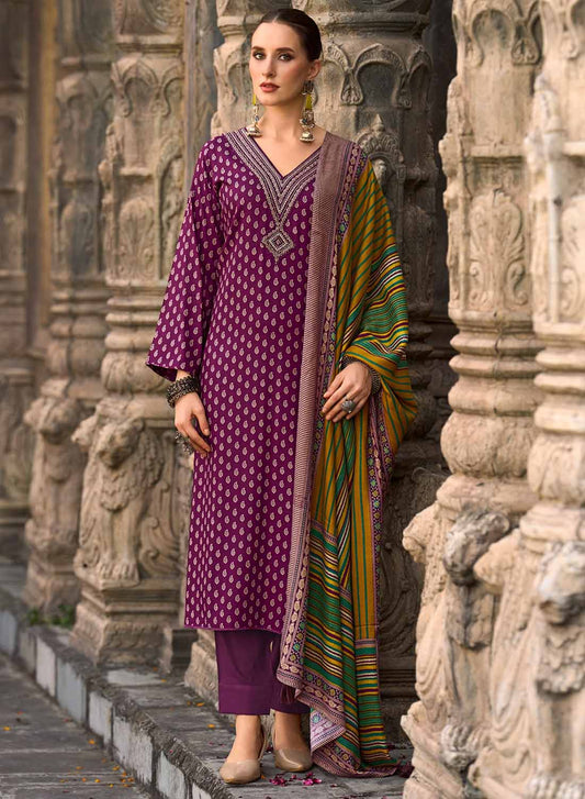 Party Wear Viscose Pashmina Unstitched Winter Salwar Suit Dress Material