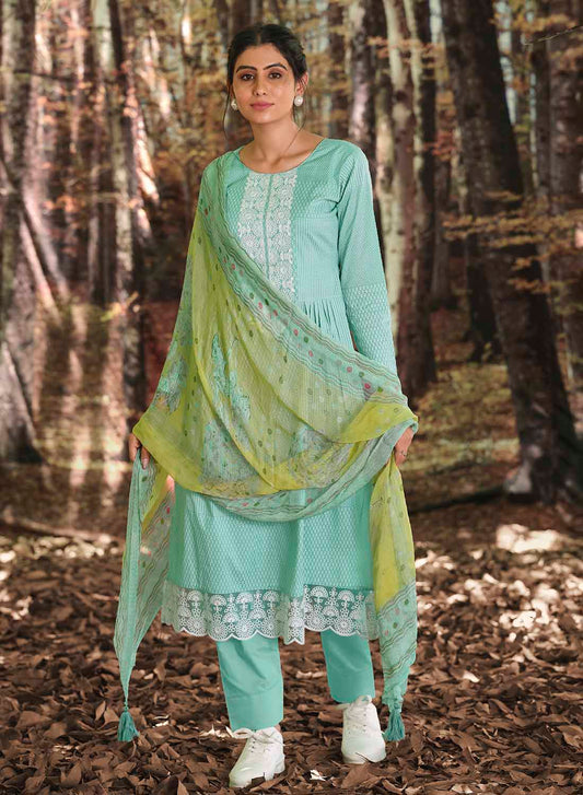 Women Unstitched Lawn Cotton Suit Material with Chiffon Dupatta