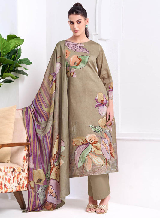 Pure Cotton Satin Printed Unstitched Salwar Suit Material with Dupatta