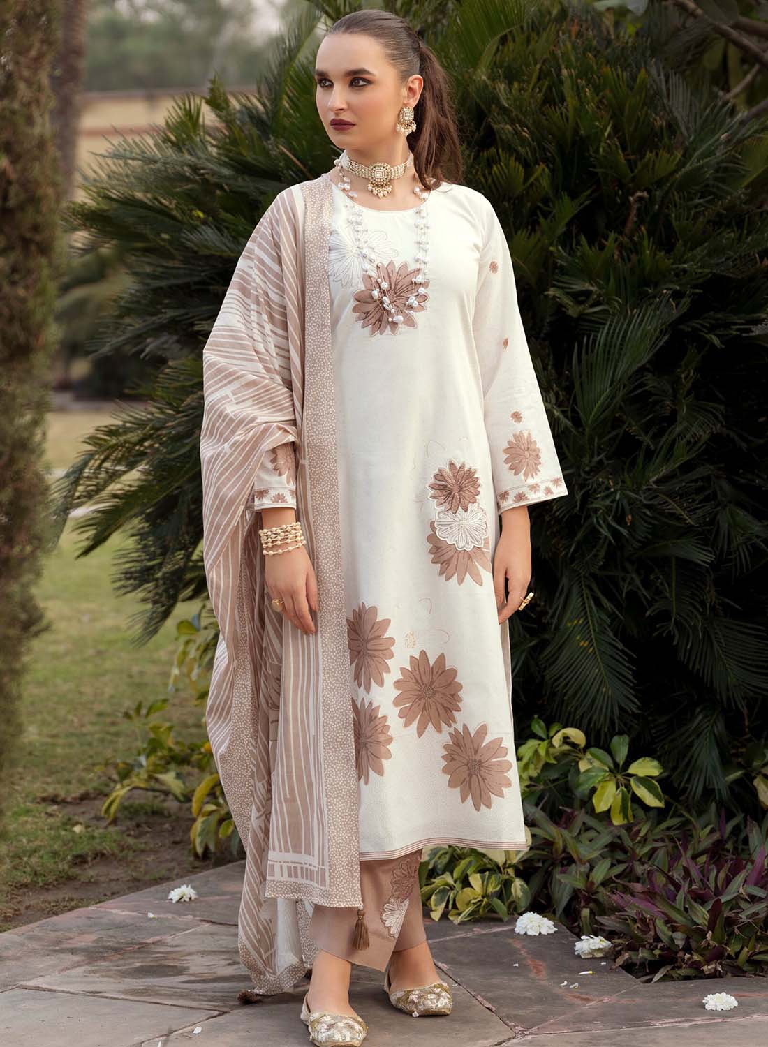 Off-White Pure Lawn Cotton Embroidered Unstitched Suit for Women