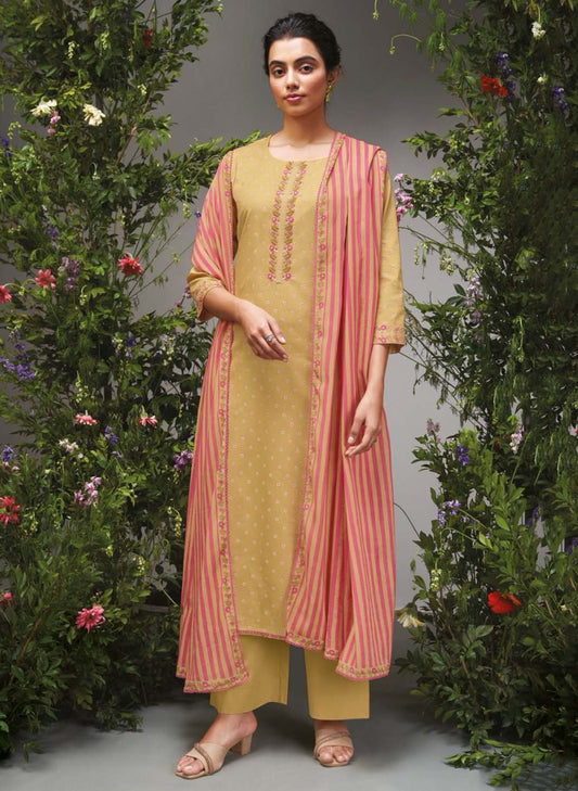 Ganga Pure Cotton Green Unstitched Suit Dress material for Women Ganga