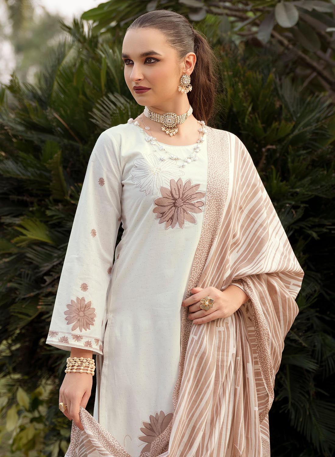 Off-White Pure Lawn Cotton Embroidered Unstitched Suit for Women