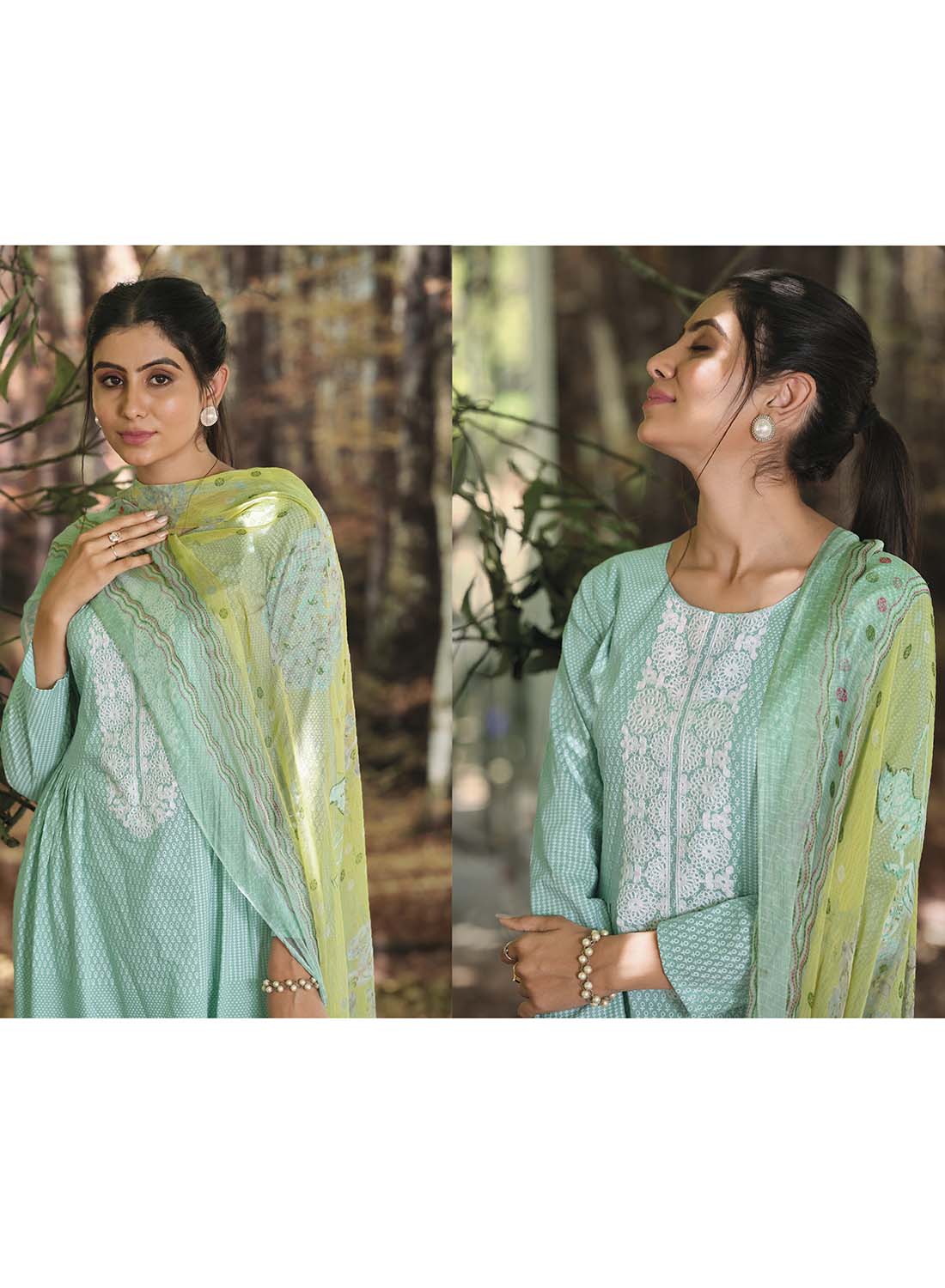 Women Unstitched Lawn Cotton Suit Material with Chiffon Dupatta