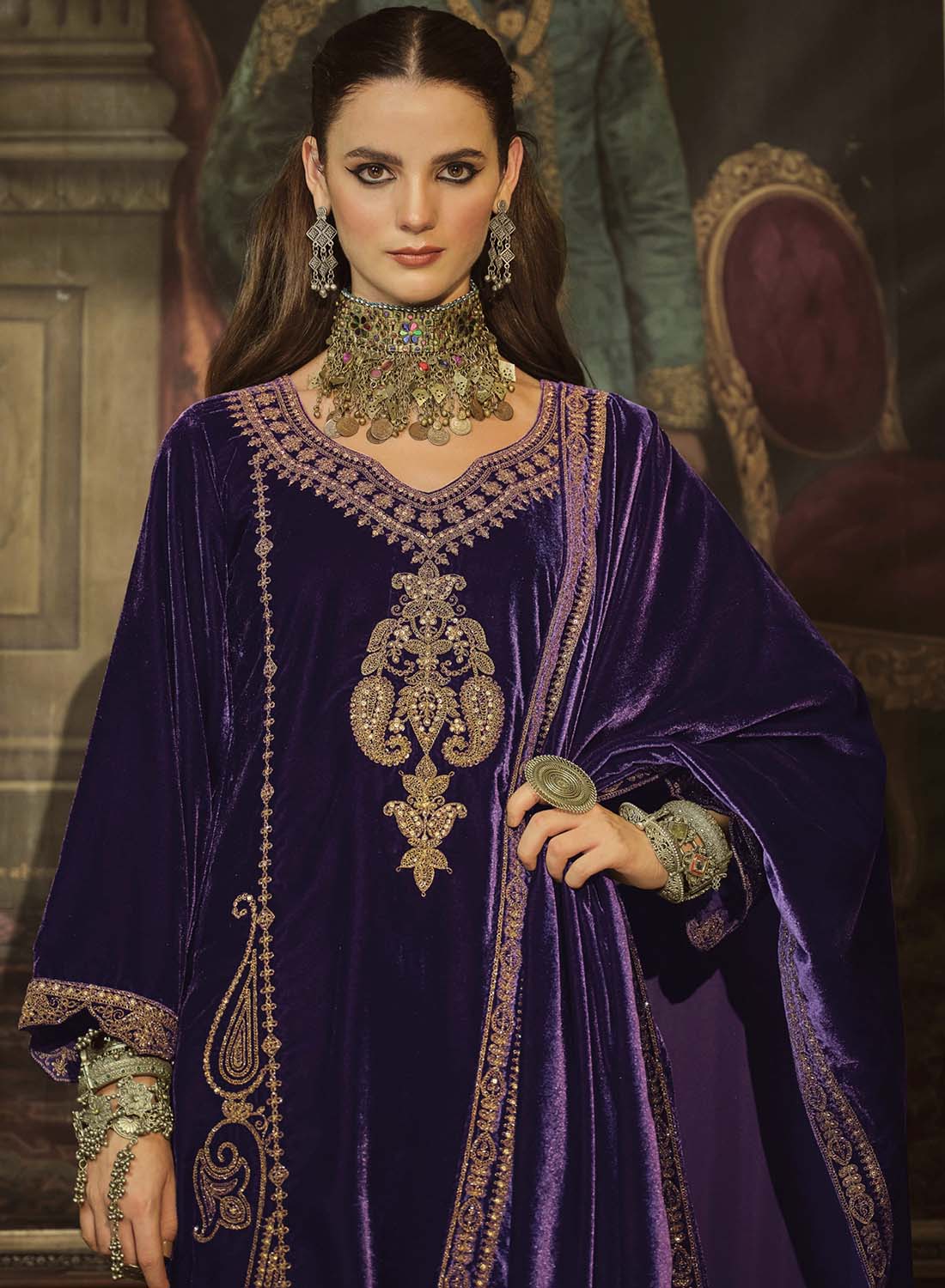 Party Wear Pakistani Unstitched Velvet Suit Dress Material for women