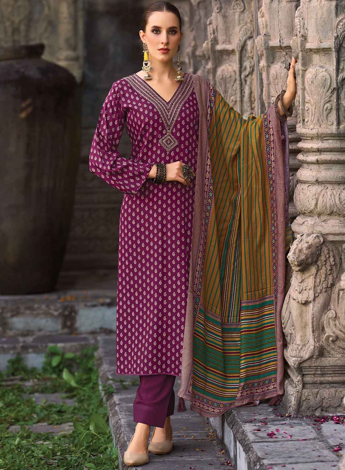 Party Wear Viscose Pashmina Unstitched Winter Salwar Suit Dress Material