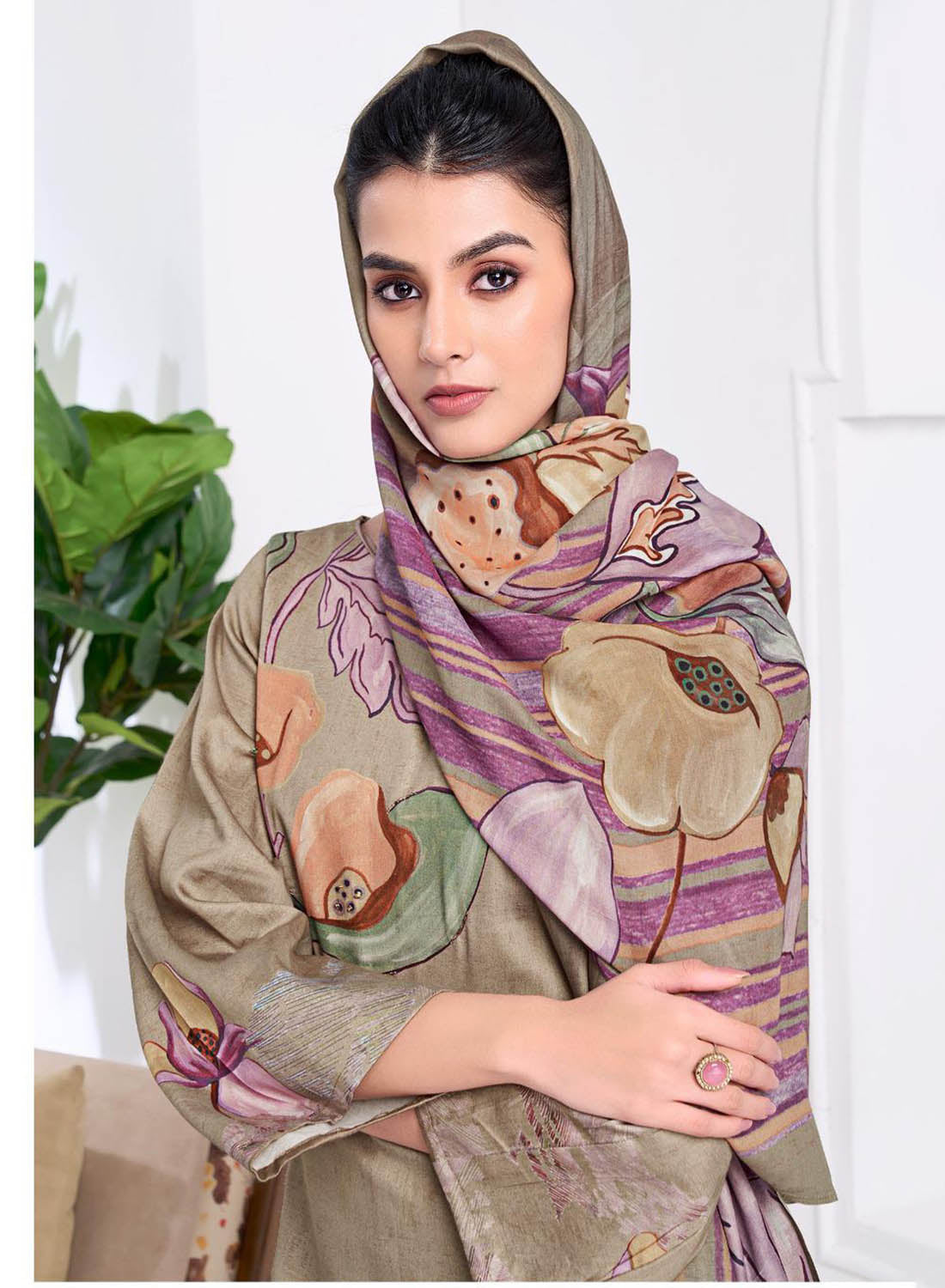 Pure Cotton Satin Printed Unstitched Salwar Suit Material with Dupatta