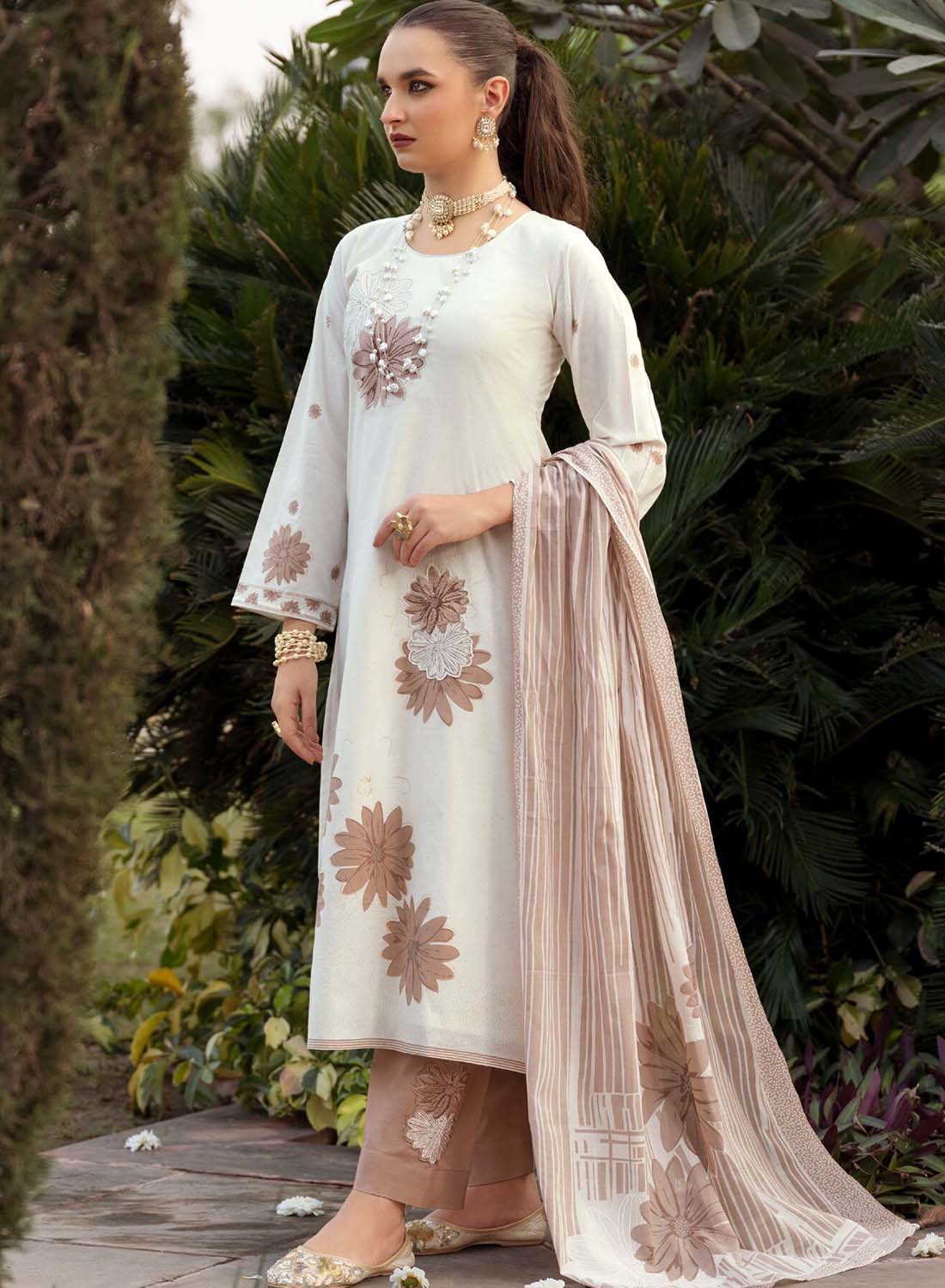 Off-White Pure Lawn Cotton Embroidered Unstitched Suit for Women