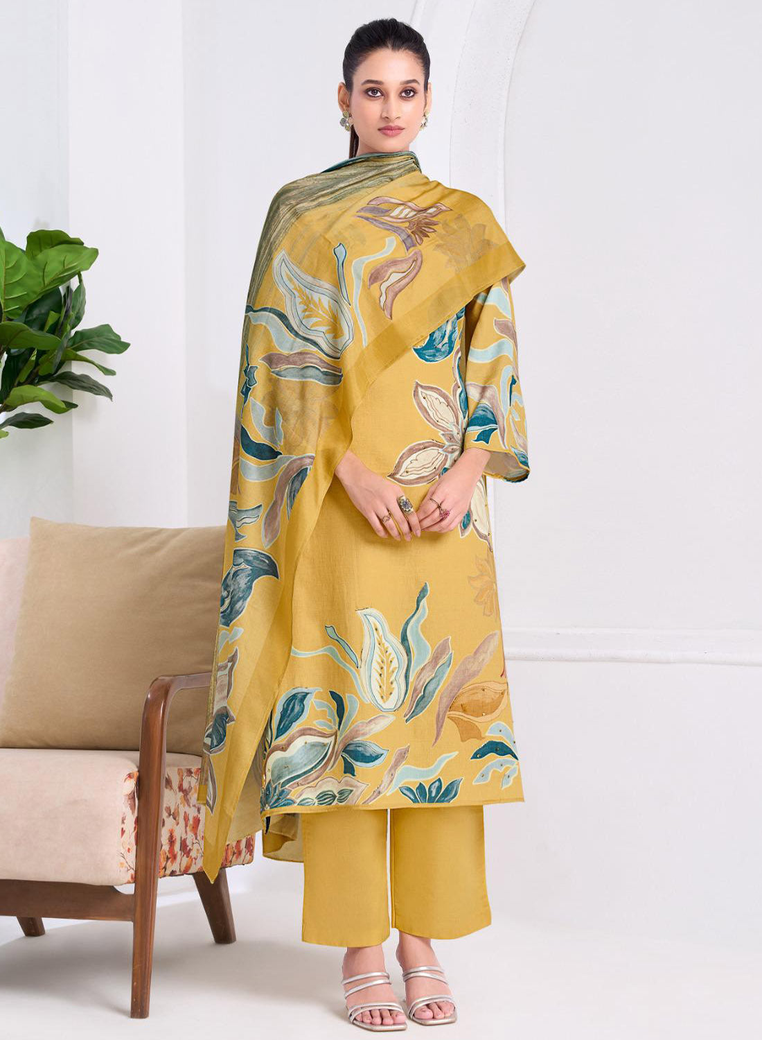 Pure Cotton Satin Printed Unstitched Suit Dress Material with Dupatta