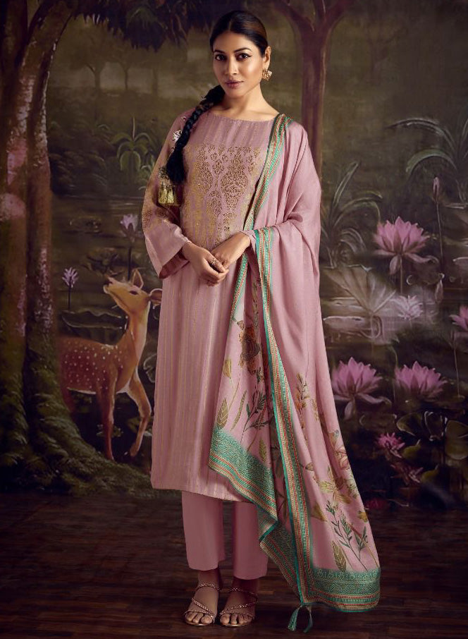 Party Wear Pink Soft Silk Unstitched Salwar Suit Dress Material for Women