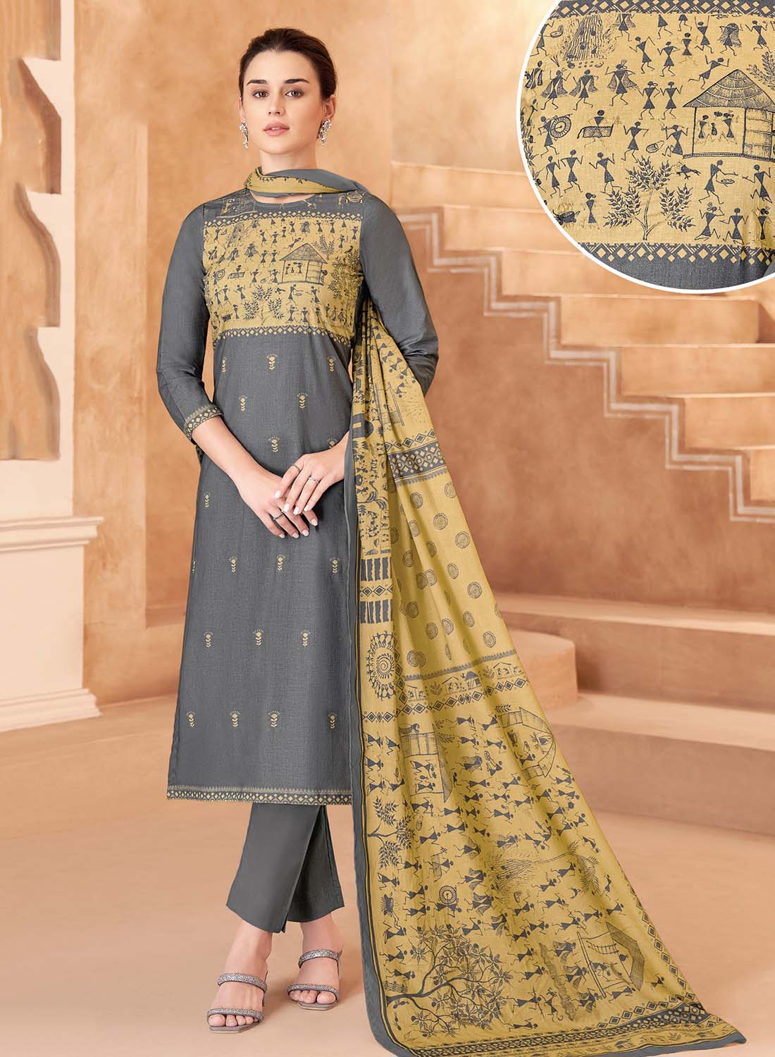Pure Cotton Lawn Grey Unstitched Suit Dress Material for Women