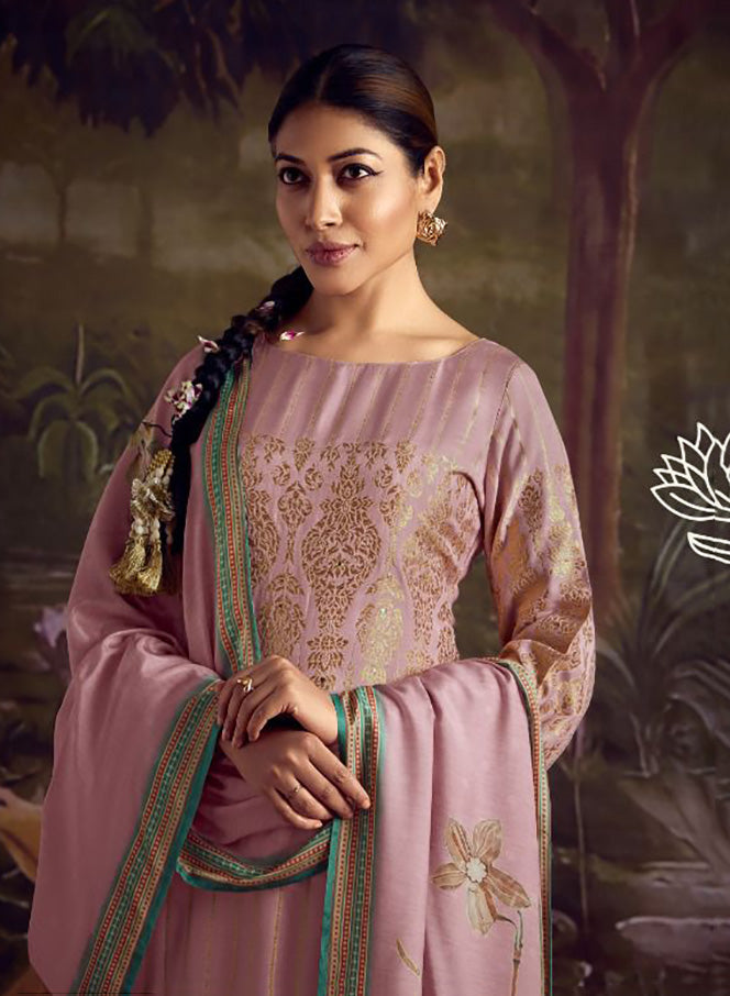 Party Wear Pink Soft Silk Unstitched Salwar Suit Dress Material for Women