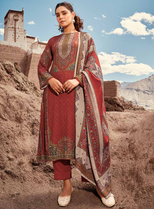 Women's Pashmina Unstitched Winter Suit Dress Material with Handwork