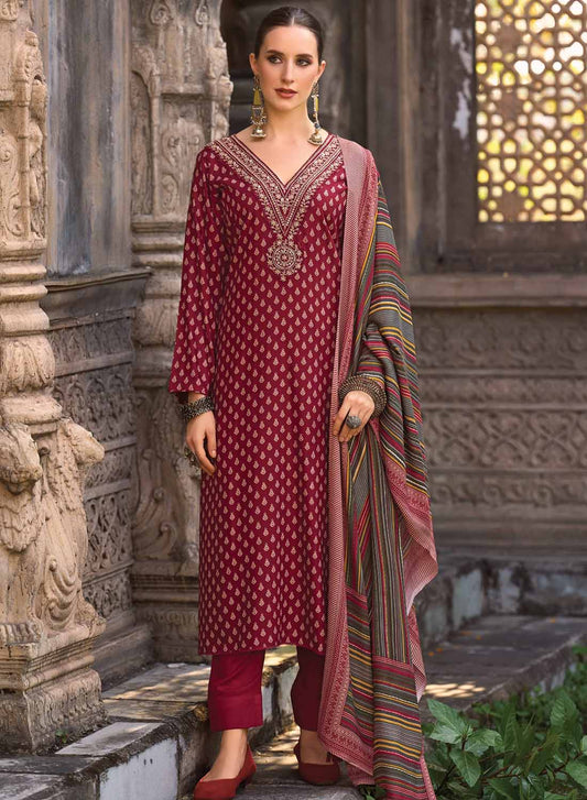 Green Party Wear Pashmina Unstitched Winter Salwar Suit Dress Material