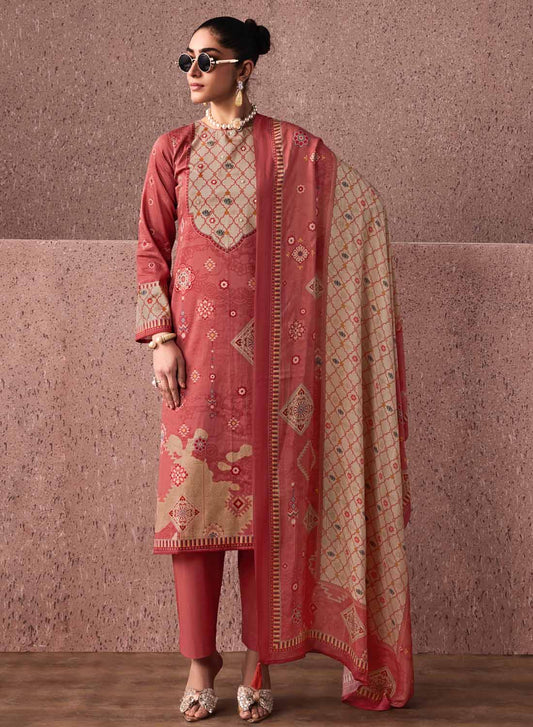 Women's Unstitched Cotton Salwar Suit Dress Material with Muslin Dupatta