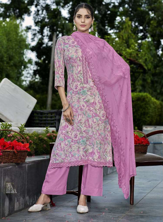 Rivaa Unstitched Pink Pashmina Winter Suit with Chiffon Dupatta Rivaa