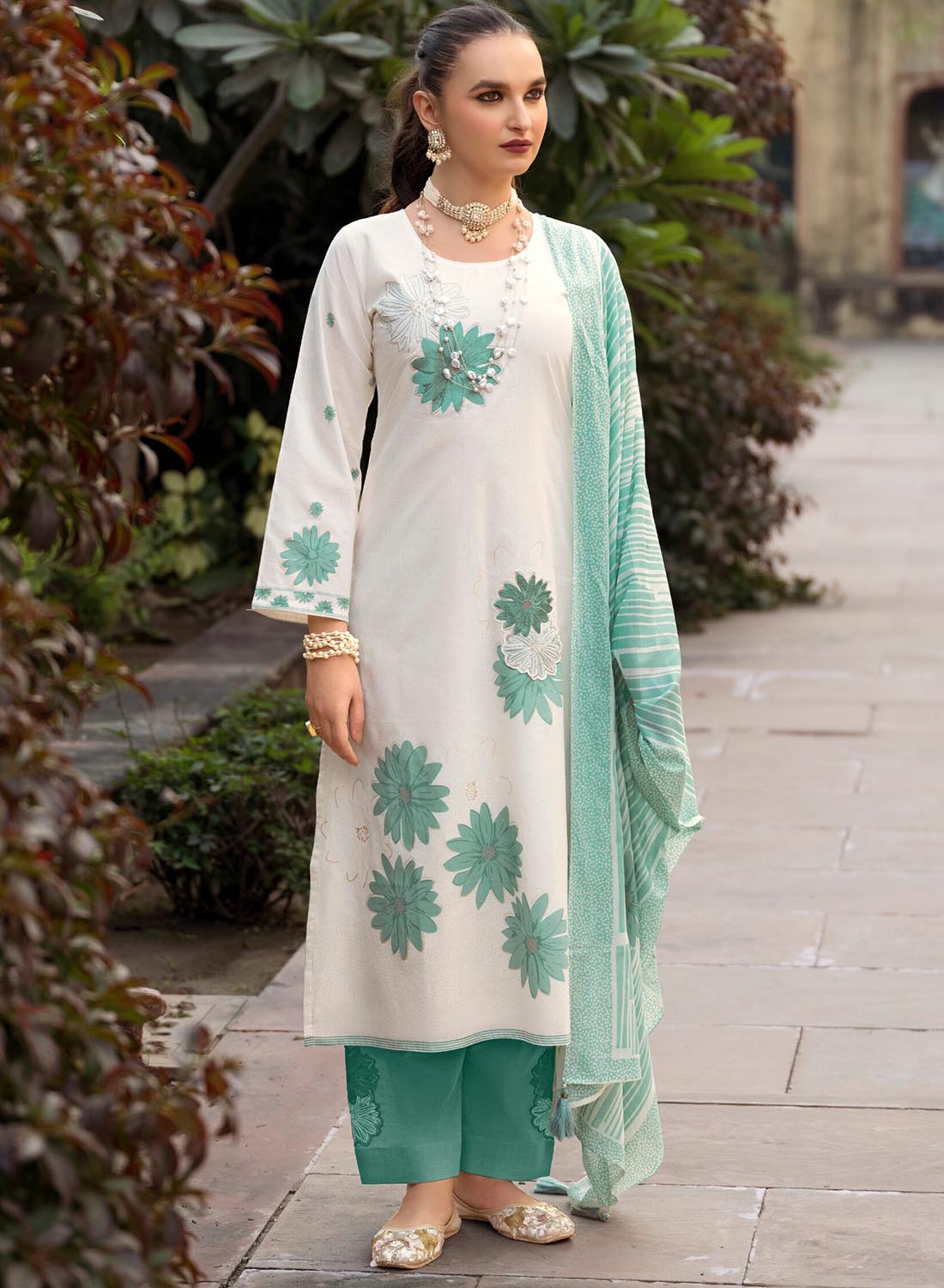 Designer Off-White Pure Lawn Cotton Embroidered Unstitched Suit for Women