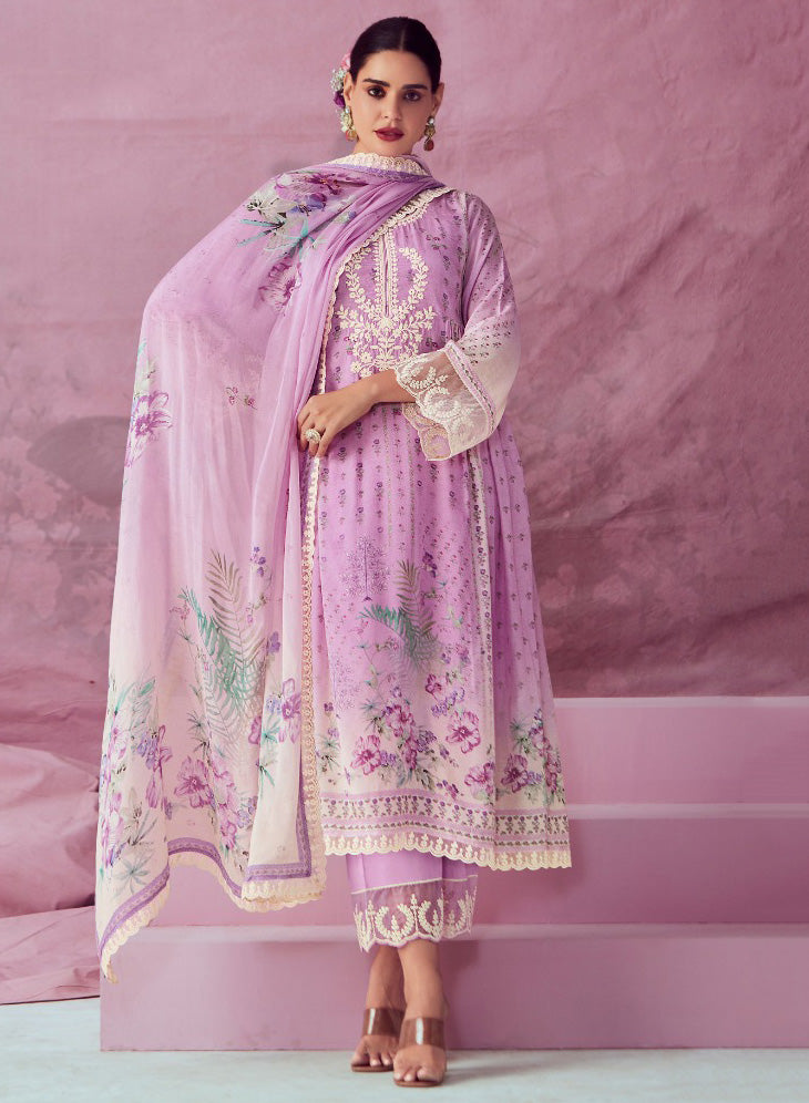 Kimora Pure Muslin Unstitched Suit Dress Material with Embroidery