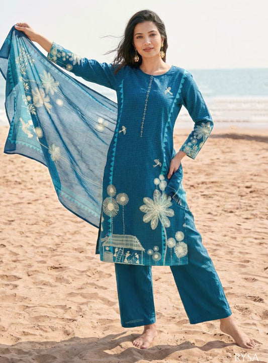Pure Cotton Lawn Printed Teal Unstitched Salwar Suit for Women