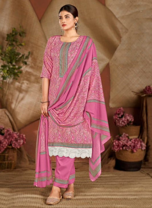 Rivaa Pink Pure Cotton Satin Unstitched Salwar Suit Material for Women