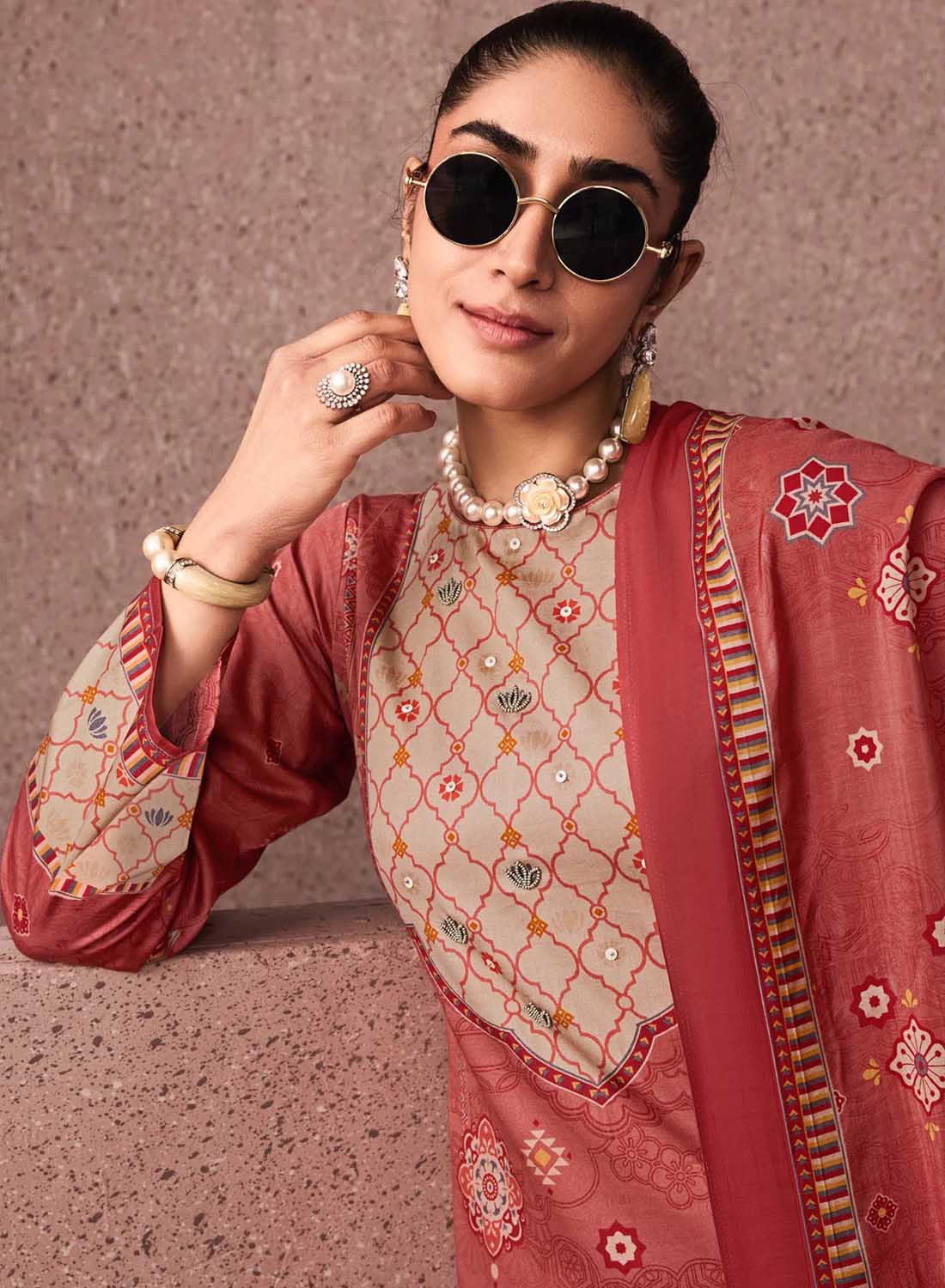 Women's Unstitched Cotton Salwar Suit Dress Material with Muslin Dupatta