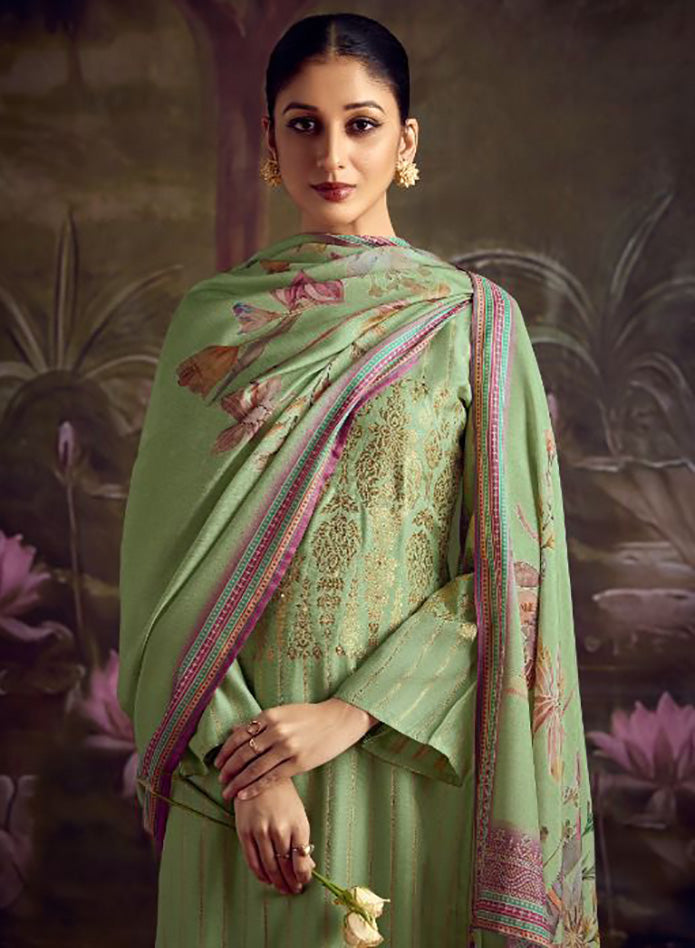Party Wear Green Soft Silk Unstitched Salwar Suit Dress Material for Women