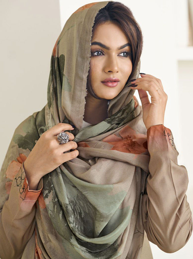 Brown Pashmina Unstitched Winter Suit Dress Material for Women