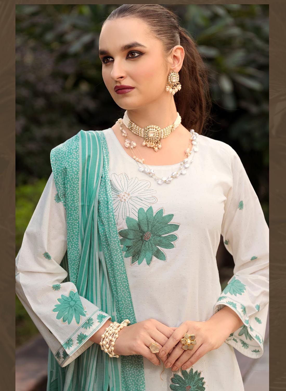 Designer Off-White Pure Lawn Cotton Embroidered Unstitched Suit for Women