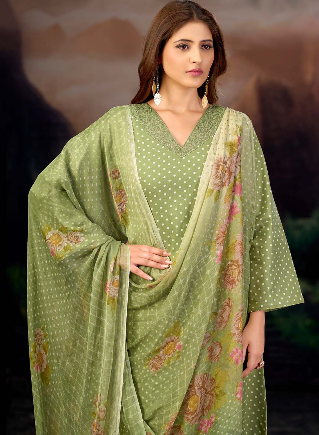 Green Pure Lawn Cotton Unstitched Suit with Embroidery for Women