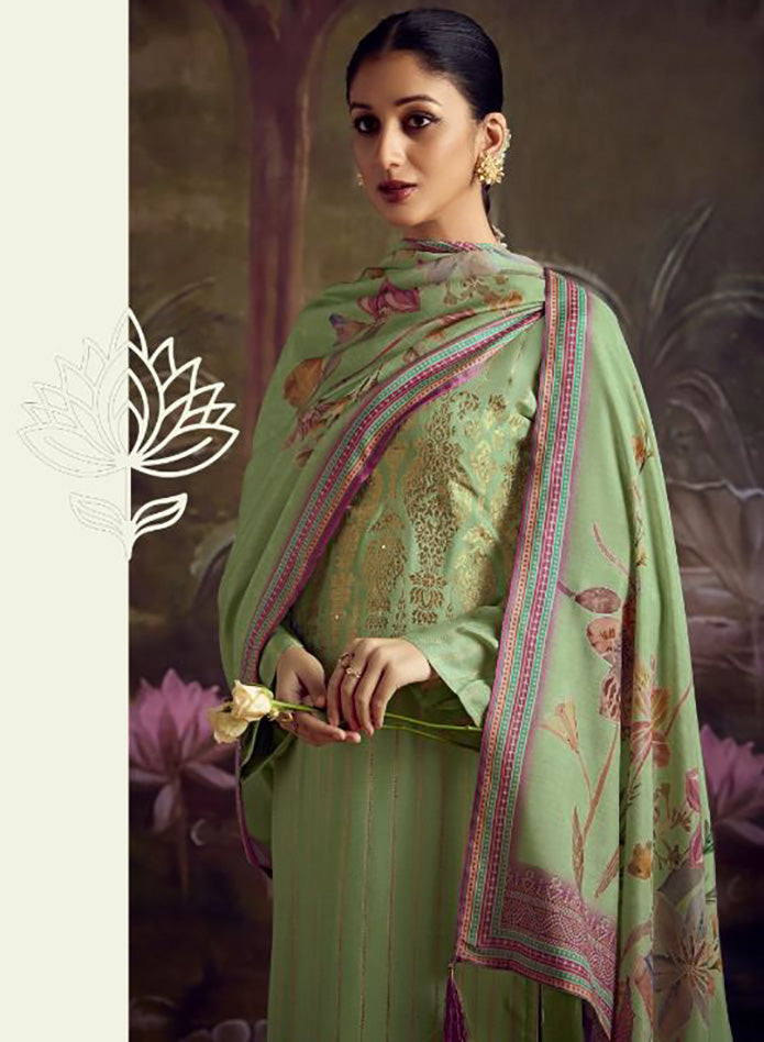 Party Wear Green Soft Silk Unstitched Salwar Suit Dress Material for Women