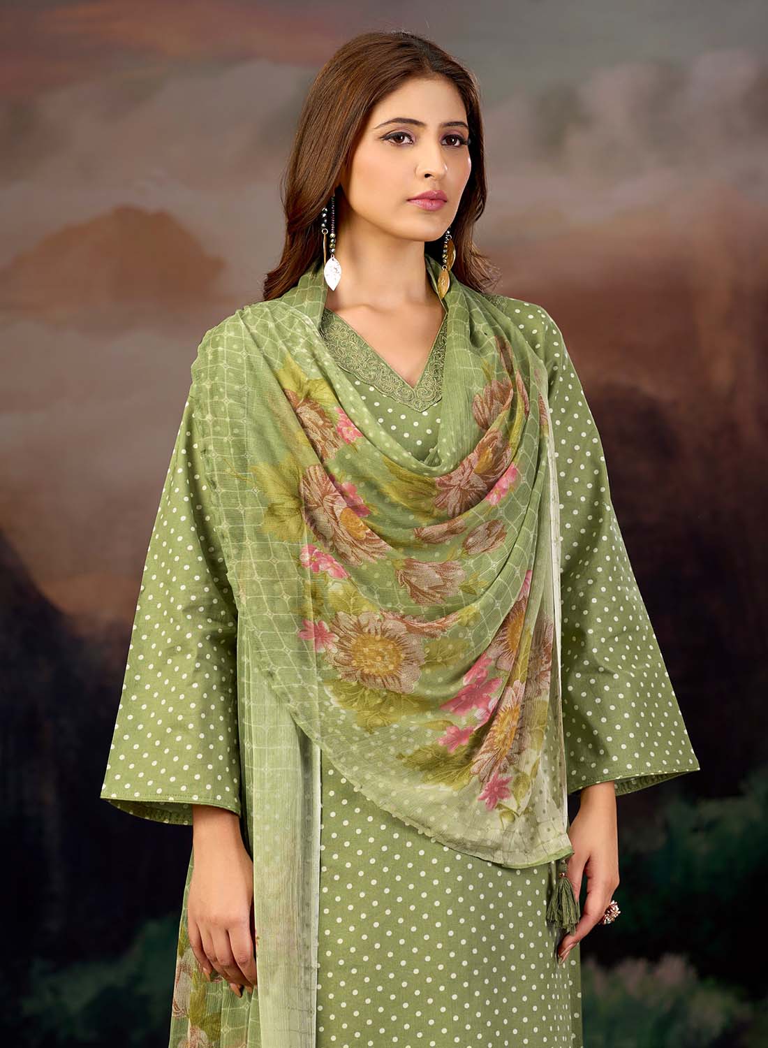 Green Pure Lawn Cotton Unstitched Suit with Embroidery for Women