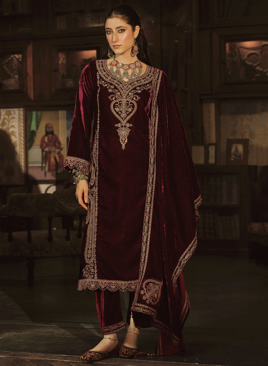 Embroidered Party Wear Pakistani Unstitched Velvet Suit Dress Material
