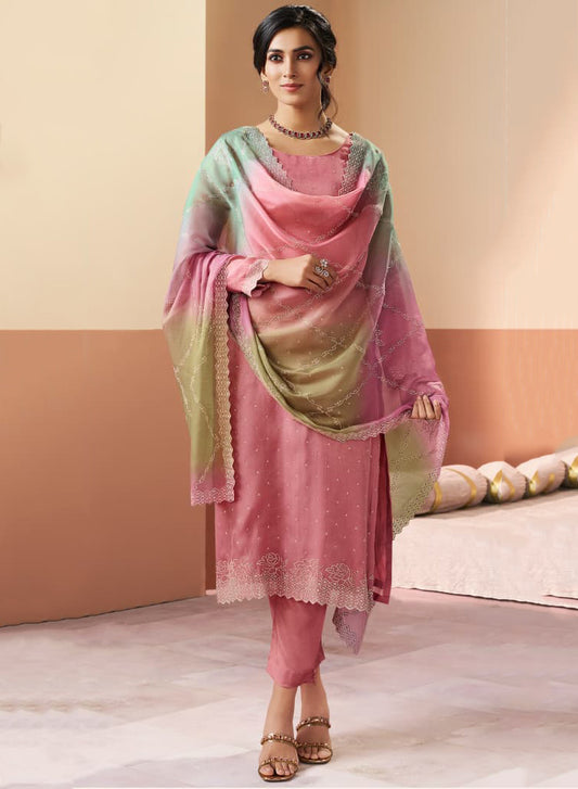 Party Wear Glitter Silk Unstitched Salwar Suit Dress Material for Women