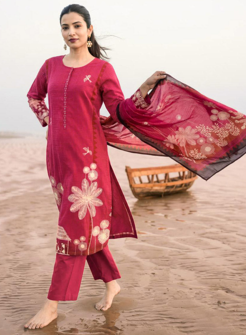 Pure Cotton Lawn Printed Pink Unstitched Salwar Suit for Women