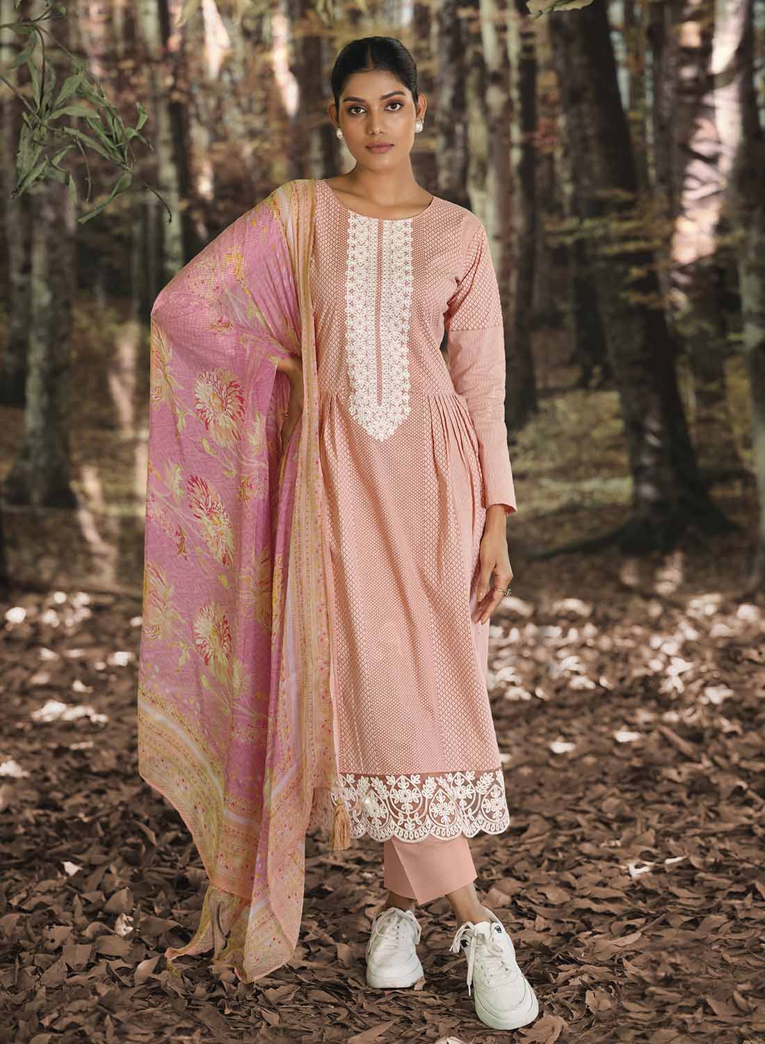 Women's Unstitched Lawn Cotton Suit Dress Material with Embroidery