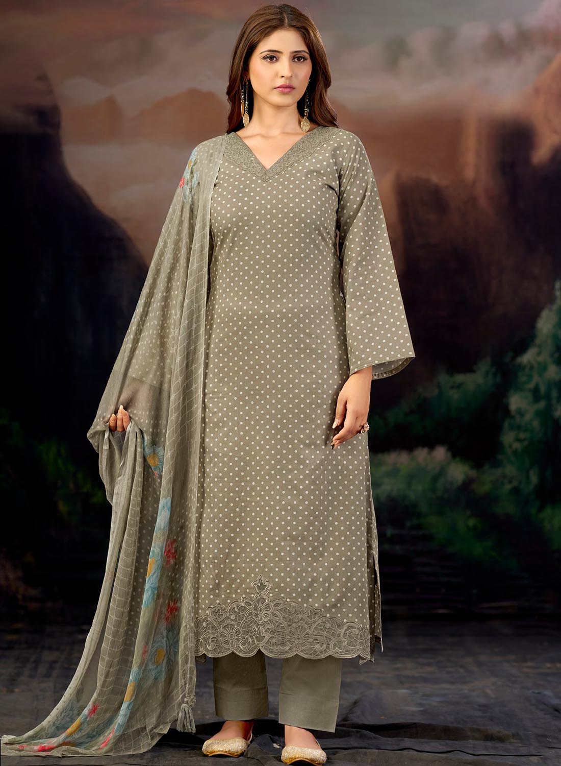 Grey Pure Lawn Cotton Unstitched Suit with Embroidery for Women