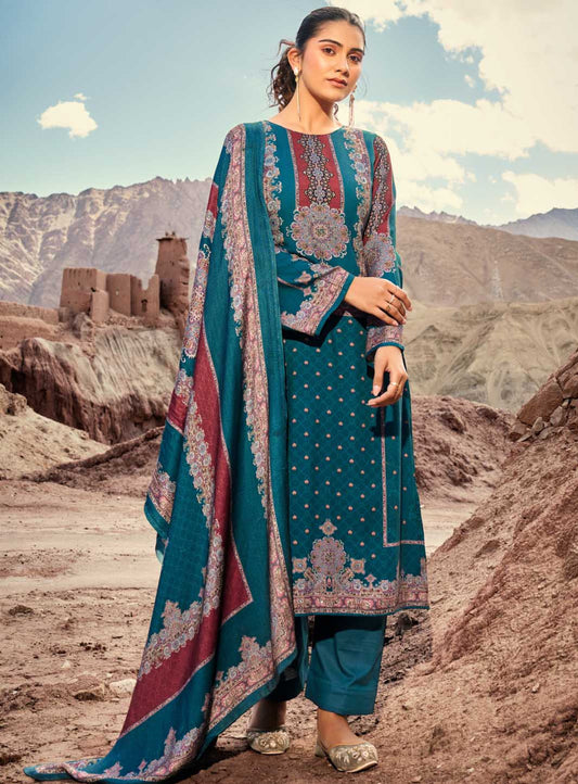 Women Pashmina Unstitched Winter Suit Dress Material with Handwork