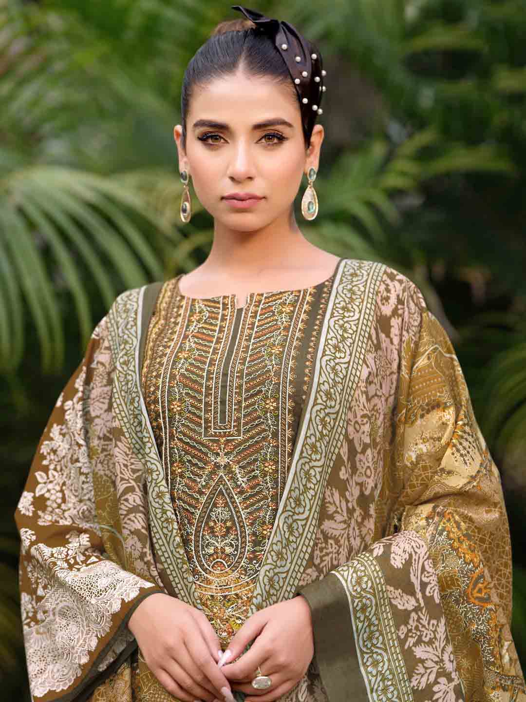 Pakistani Print Unstitched Pure Cotton Suit Material with Embroidery