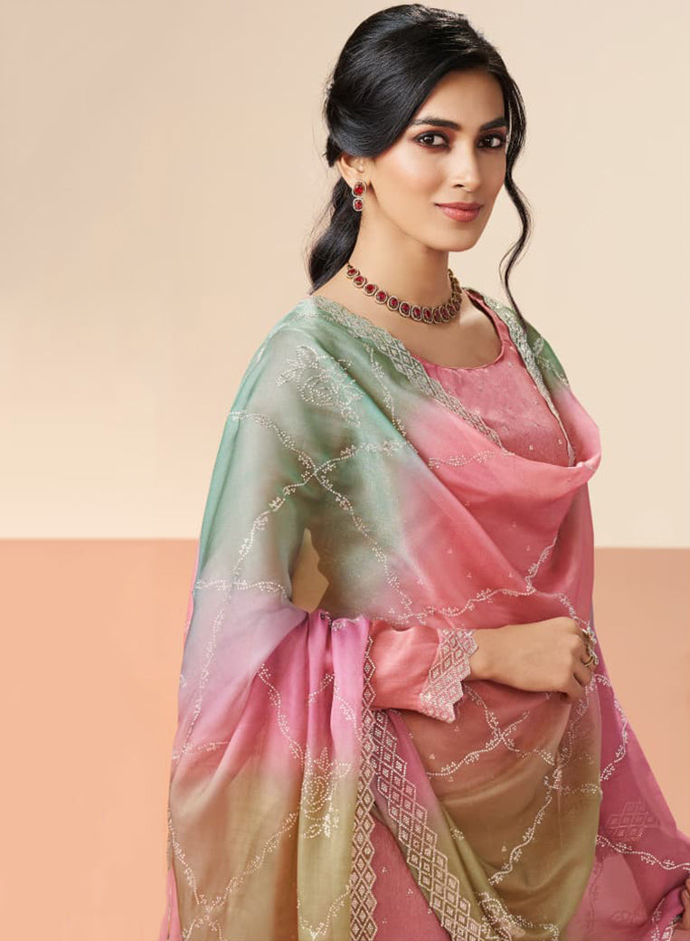 Party Wear Glitter Silk Unstitched Salwar Suit Dress Material for Women